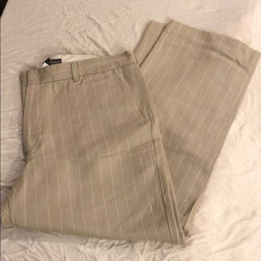 Banana Republic Tan with white pinstripe pants